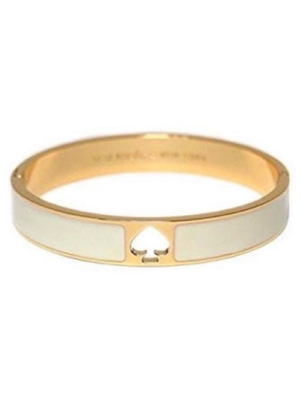 Kate Spade Hole Punch Enamel Hinged Goldtone Bangle NWOT